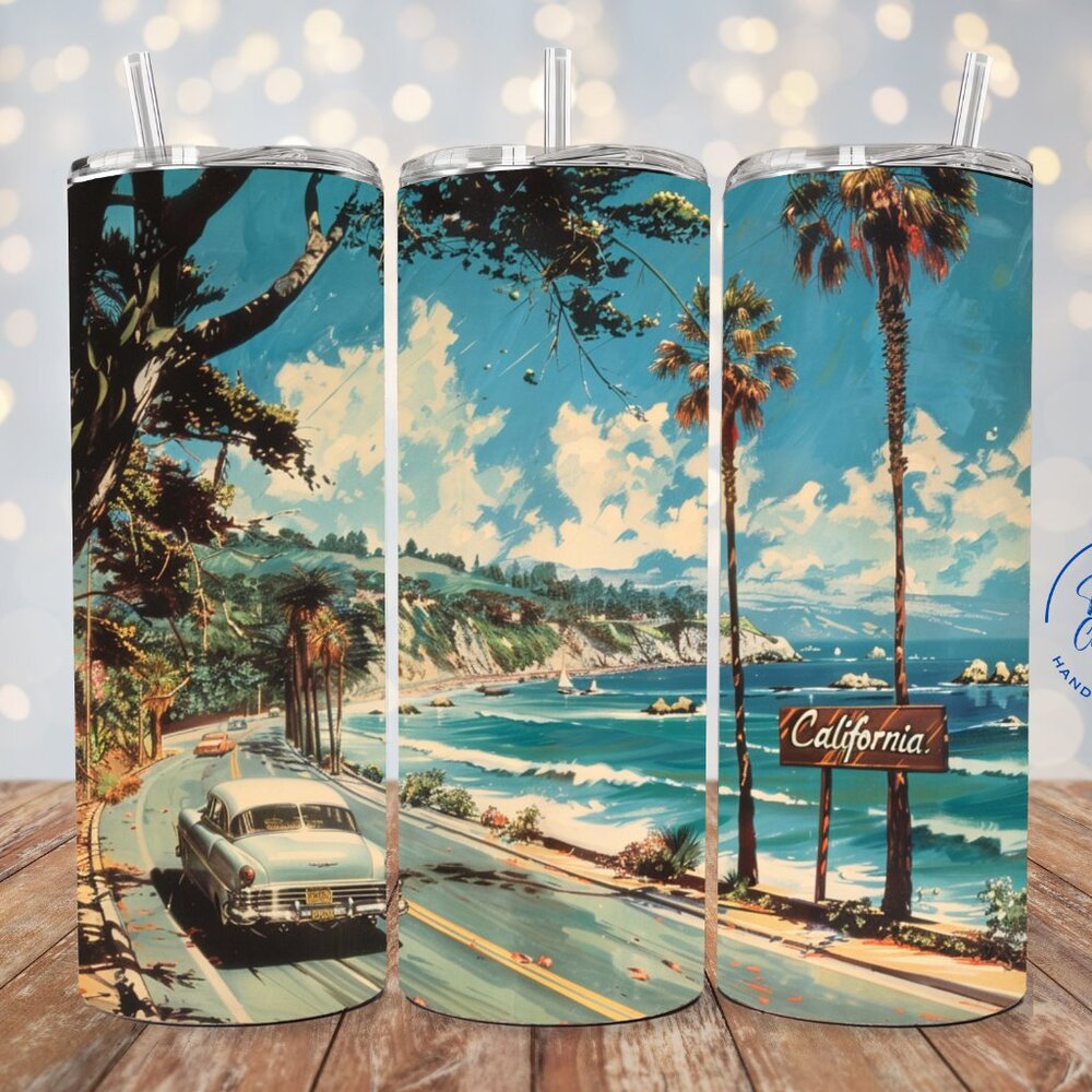 Vintage California Tumbler, Retro Beach Tumbler, California Coast 20oz Tumbler